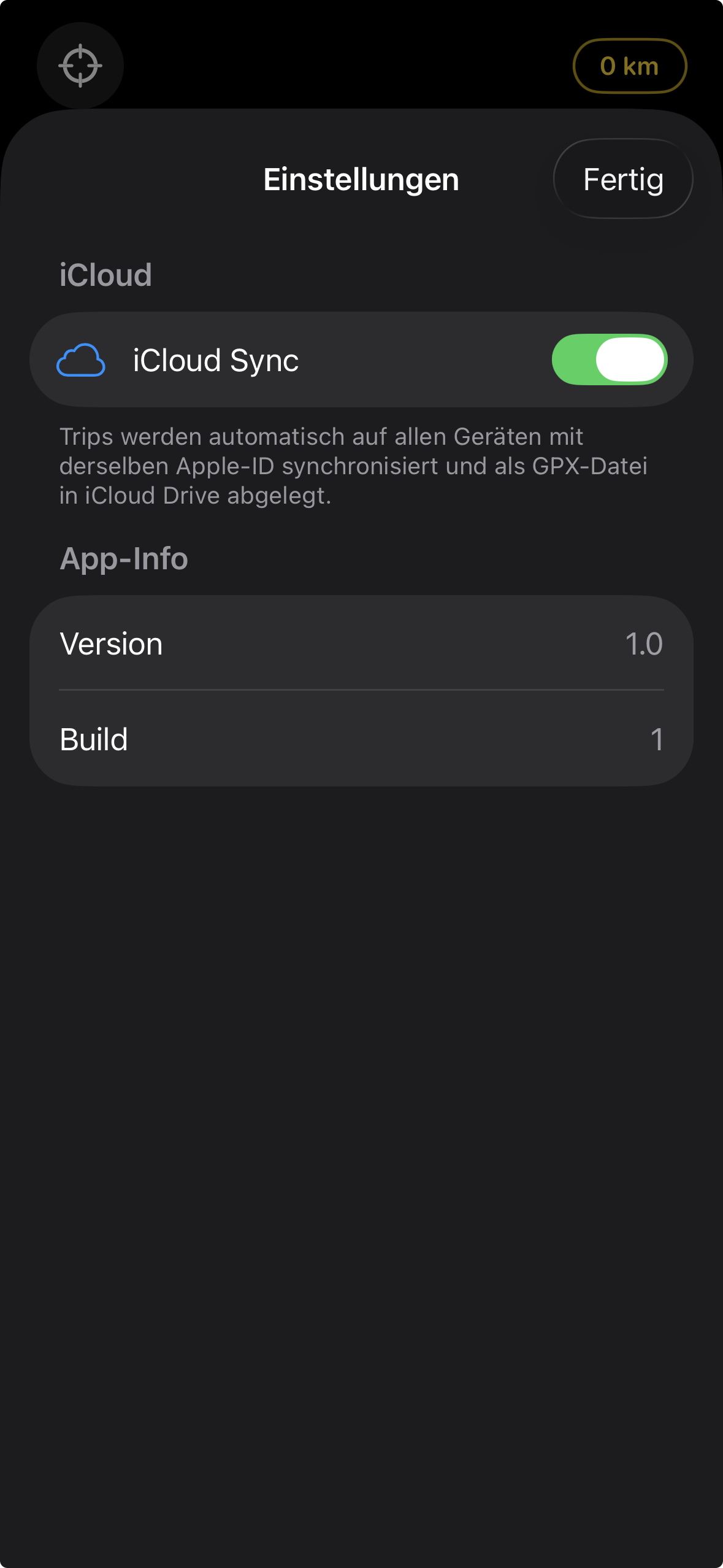 Lean Angle settings with the iCloud Sync switch and the version and build display